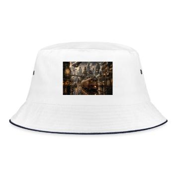 Dieselpunk Straßenbahn – Retro Sci-Fi Design - Bucket Hat - Weiß/Navy - Vorne