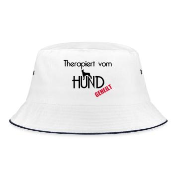 Therapiert vom Hund Hunde Tier Haustier Geschenk - Bucket Hat - Weiß/Navy - Vorne