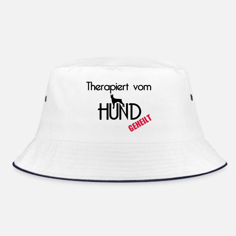 Therapiert vom Hund Hunde Tier Haustier Geschenk - Bucket Hat - Weiß/Navy