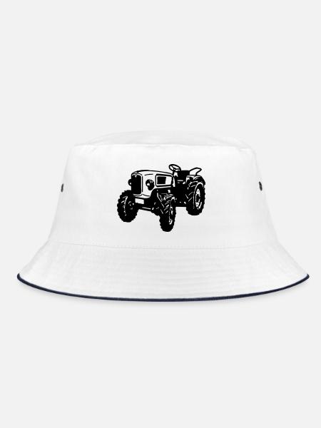 Traktor , Trecker , Landmaschine Traktoren , (25) - Bucket Hat - Weiß/Navy - Vorne