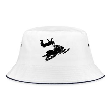 Snowmobil, Snowboarder, Snowboarden - Bucket Hat - Weiß/Navy - Vorne