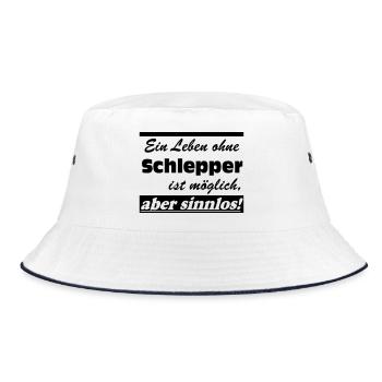 Traktor , Trecker , Schlepper Leben sinnlos(25) - Bucket Hat - Weiß/Navy - Vorne