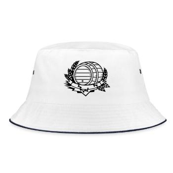 Bierfass mit Hopfen und Weizenähren - Bucket Hat - Weiß/Navy - Vorne