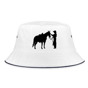 Frau mit Pferd - Bucket Hat - Weiß/Navy - Vorne