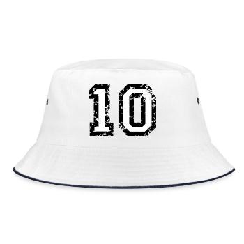 Zahl 10 - Nummer 10 (Vintage Weiß) Nr.10 - Bucket Hat - Weiß/Navy - Vorne