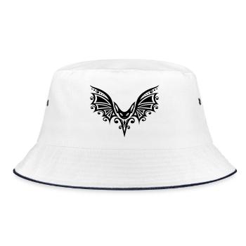 Flying Bat, Tribal and Tattoo Design - Bucket Hat - white/navy - Front