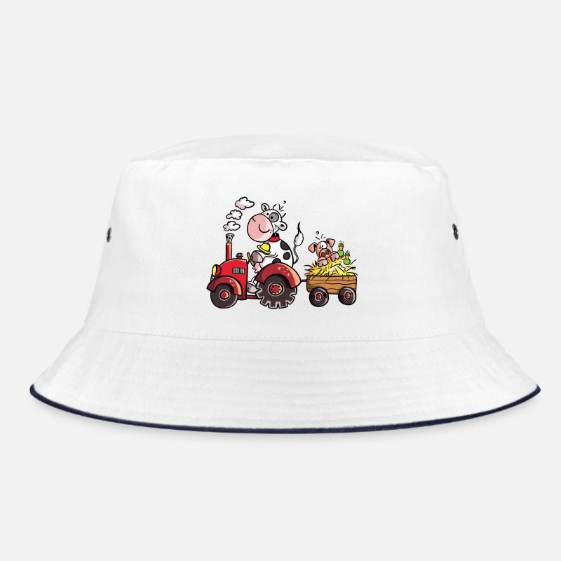 Cow driving a tractor - Farmer - Gift - Pig Bucket Hat