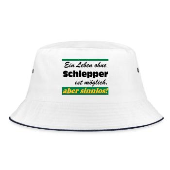 Traktor , Trecker , Schlepper Leben sinnlos .(25) - Bucket Hat - Weiß/Navy - Vorne