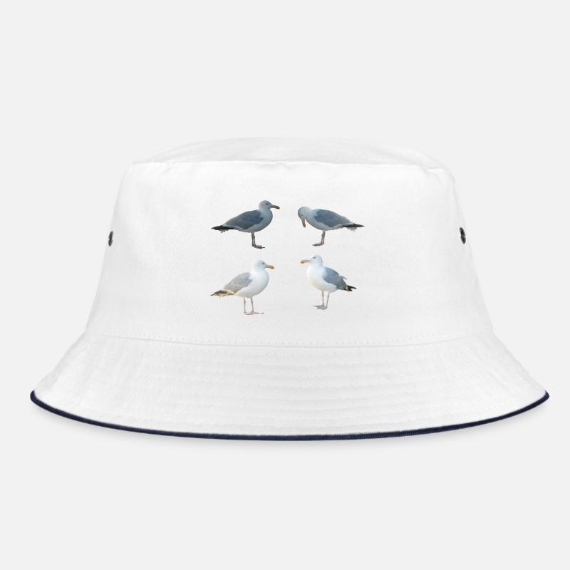 Möwen - Bucket Hat - Weiß/Navy
