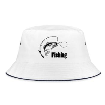 Fishing rod with hook and fish - Bucket Hat - white/navy - Front