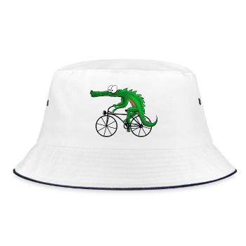 Krokodil mit Fahrrad - Bucket Hat - Weiß/Navy - Vorne