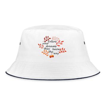 Herbstlaub und Eicheln Muster - Bucket Hat - Weiß/Navy - Vorne