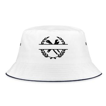 Two water pump pliers crossed in laurel wreath - Bucket Hat - white/navy - Front