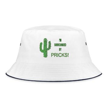 Funny Cactus Surrounded by Pricks Slogan - Bucket Hat - white/navy - Front