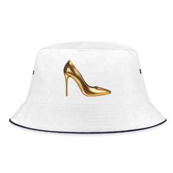 Goldenes Highheel-Print - Bucket Hat - Weiß/Navy - Vorne