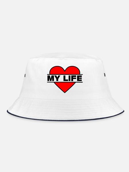 Heart I love my life - Bucket Hat - white/navy - Front