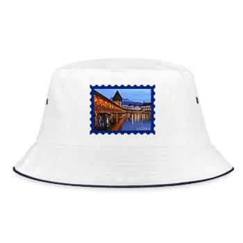 Luzern Holzbrücke Nachtstimmung - Bucket Hat - Weiß/Navy - Vorne