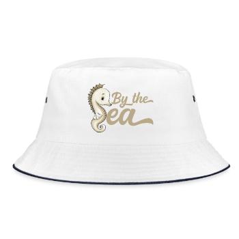 Am Meer "ByeTheSea" Seepferdchen - Bucket Hat - Weiß/Navy - Vorne