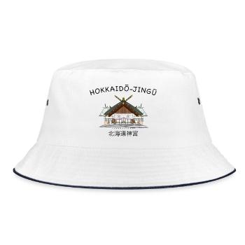 Hokkaido-jingu, Sapporo, Japan, Handzeichnung - Bucket Hat - Weiß/Navy - Vorne