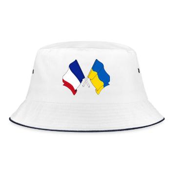 Flagge von Frankreich und Flagge Ukraine - Bucket Hat - Weiß/Navy - Vorne