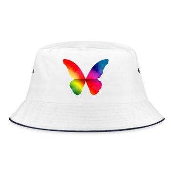 Schmetterling Form in kräftigen Regenbogen Farben - Bucket Hat - Weiß/Navy - Vorne