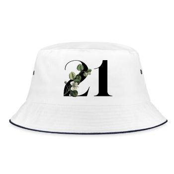 Nummer 21 Blumengrün -21. Blumengeburtstag - Bucket Hat - Weiß/Navy - Vorne