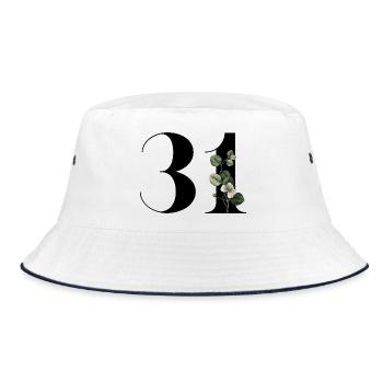 Nummer 31 Blumengrün - 31. Blumengeburtstag - Bucket Hat - Weiß/Navy - Vorne