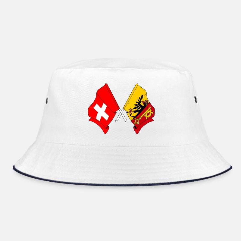 Flagge Schweiz und Flagge Kanton oder Genf - Bucket Hat - Weiß/Navy