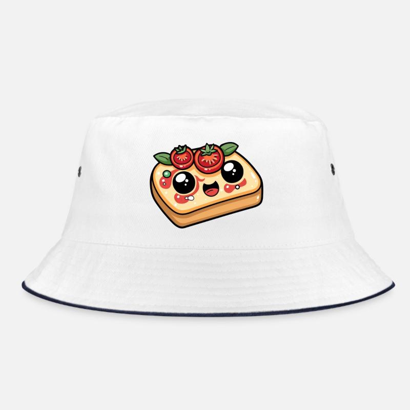 Lustiges Brot mit Tomate Comic - Bucket Hat - Weiß/Navy