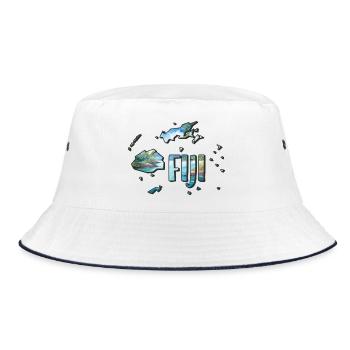 Aquarell Landkarte Fiji - Bucket Hat - Weiß/Navy - Vorne