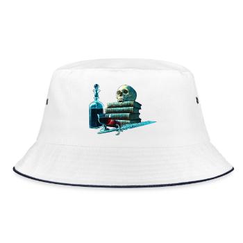 Gothic Totenkopf Bücher & Dolch Digital Art  - Bucket Hat - Weiß/Navy - Vorne