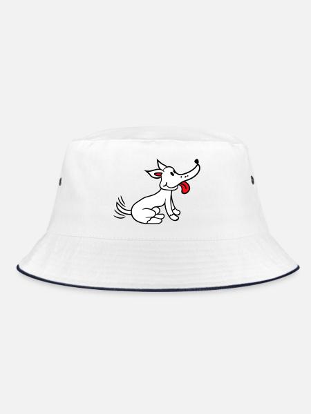 Dog wagging excited cute happy - Bucket Hat - white/navy - Front
