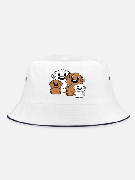 Hunde Familie Kinder Eltern Mutter Vater Papa Mama - Bucket Hat - Weiß/Navy - Vorne