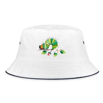Caterpillar in bright green tones on a flower branch - Bucket Hat - white/navy - Front