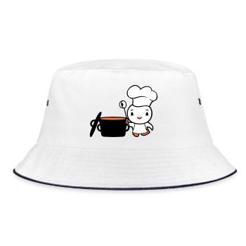 Vogel Chefkoch Kochtopf Ente lecker hunger essen - Bucket Hat - Weiß/Navy - Vorne