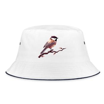 Geometrischer Singvogel – Elegante Polygonkunst - Bucket Hat - Weiß/Navy - Vorne