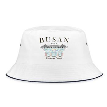 Busan, Südkorea, Tempel handgezeichnet - Bucket Hat - Weiß/Navy - Vorne