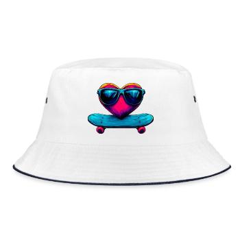 Skateboarder Herz - Bucket Hat - Weiß/Navy - Vorne