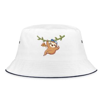 Niedlicher Faultier mit Pizza und Cap - Bucket Hat - Weiß/Navy - Vorne
