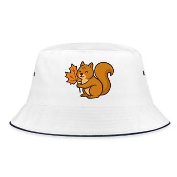 Cute Squirrel with Autumn Leaf Cartoon - Bucket Hat - white/navy - Front