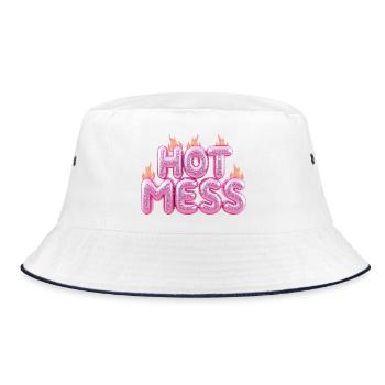 Hot Mess Pink 3D Bubble Typografie - Bucket Hat - Weiß/Navy - Vorne