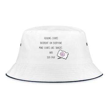 Healing Looks Different Snack and Self Talk Quote - Bucket Hat - white/navy - Front