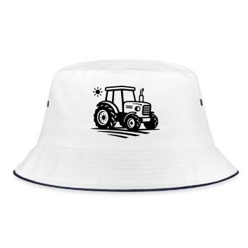 Landwirtschaft & Bauernhof | Traktor Logo - Bucket Hat - Weiß/Navy - Vorne