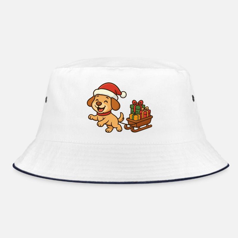Fröhlicher Weihnachtshund mit Geschenken Bucket Hat