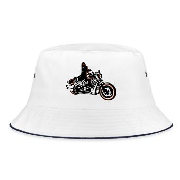 Motorradfahrerin - Bucket Hat - Weiß/Navy - Vorne