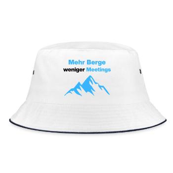 Mehr Berge, weniger Meetings, Urlaub, Büro - Bucket Hat - Weiß/Navy - Vorne