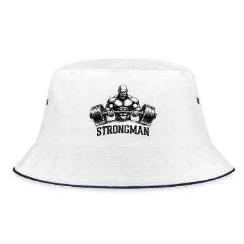 Strongman Weight Lifting Logo Drawing - Bucket Hat - white/navy - Front