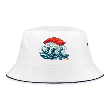 Sushi Nigiri on Ocean Wave Art - Bucket Hat - white/navy - Front