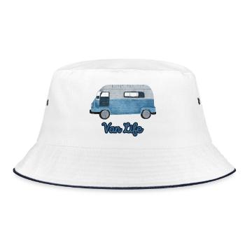 Van Life Watercolor Vintage Camper Travel - Bucket Hat - white/navy - Front
