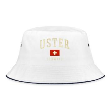 Uster Schweiz Design – Lokalstolz mit Flagge - Bucket Hat - Weiß/Navy - Vorne